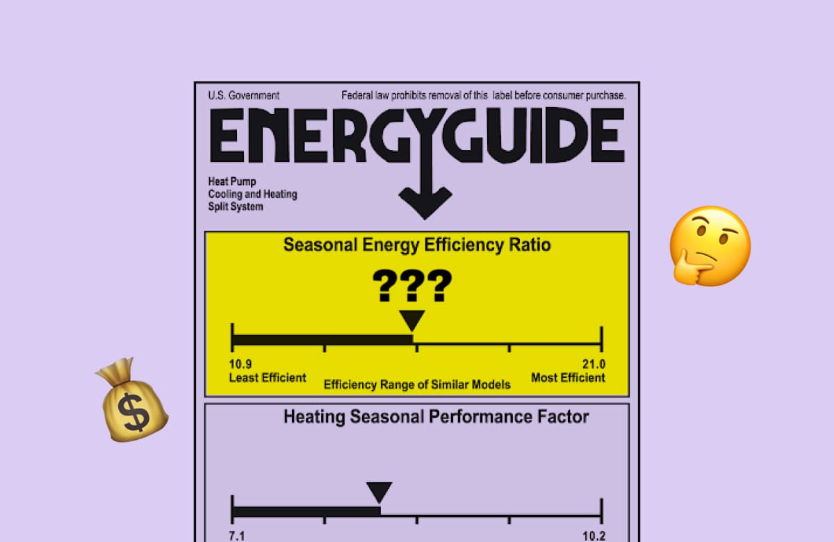 Energy guide sticker highlighting the Seasonal Energy Efficiency Ratio